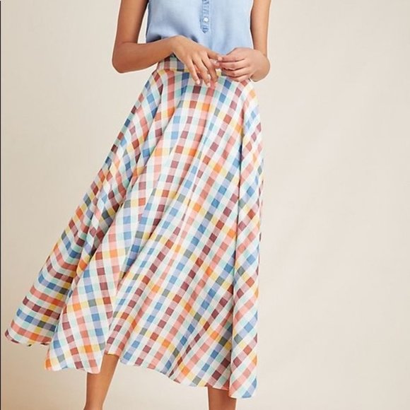 Anthropologie Dresses & Skirts - ANTHROPOLOGIE MAEVE EVELYN CHECKERED A-LINE FLOWY SKIRT SIZE 12 LINED